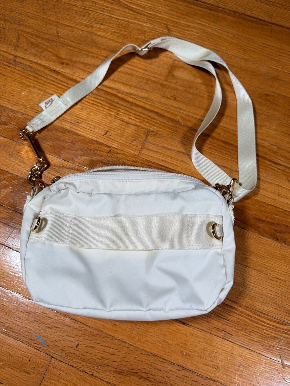 Nike White Nylon Mini Crossbody Shoulder Bag Gold Hardware Y2K Style